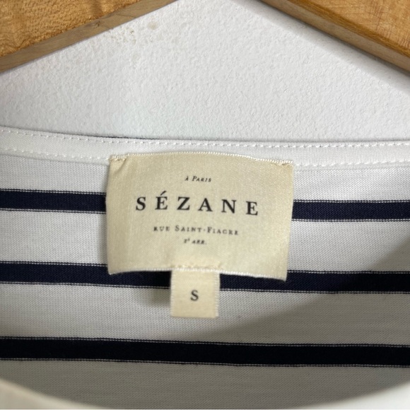 Sézane Evan Striped Daisy Embroidered T-Shirt 100% Cotton Luxury Designer Sz S - Picture 11 of 14